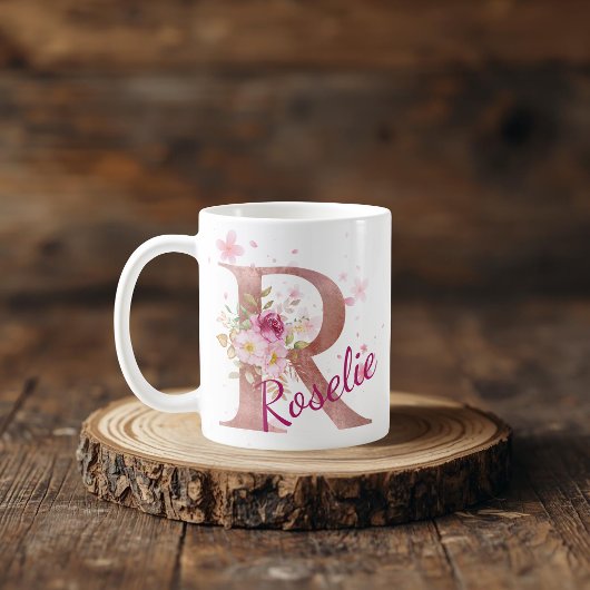 Personalized Floral Initial Mug – Letter R Koffiemok