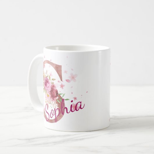 Personalized Floral Initial Mug – Letter S (Devant gauche)