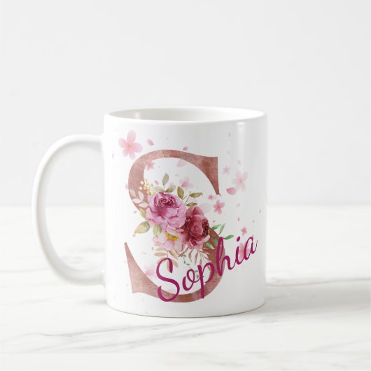Personalized Floral Initial Mug – Letter S (Gauche)