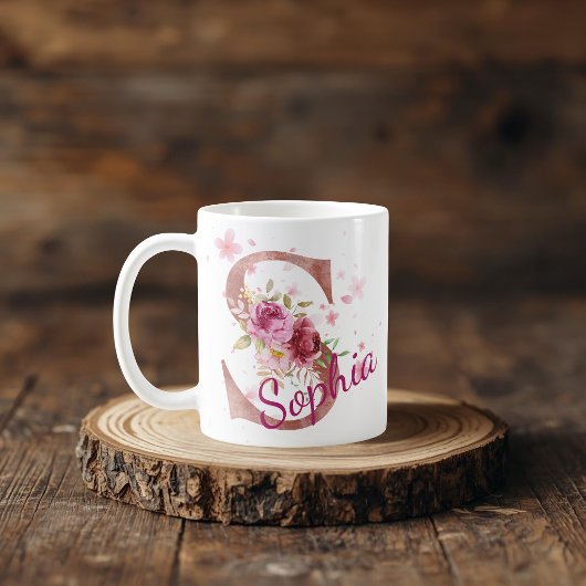 Personalized Floral Initial Mug – Letter S Koffiemok