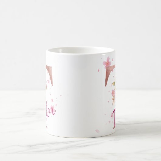 Personalized Floral Initial Mug – Letter T (Centre)