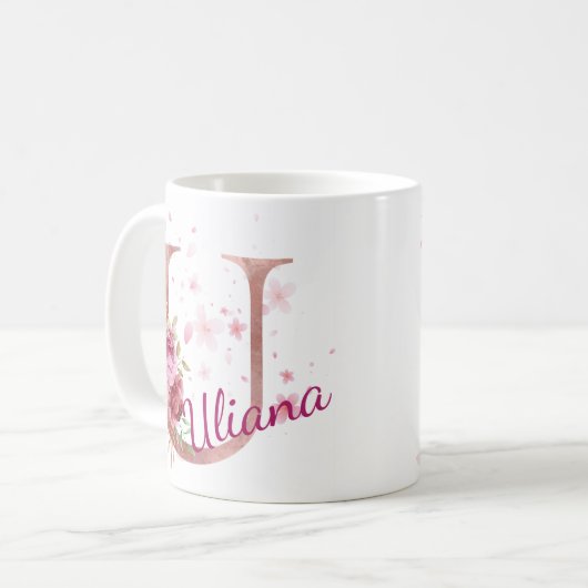 Personalized Floral Initial Mug – Letter U (Devant gauche)