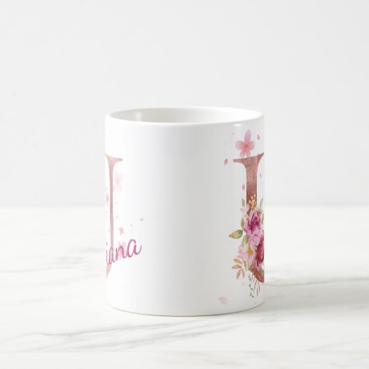 Personalized Floral Initial Mug – Letter U (Centre)