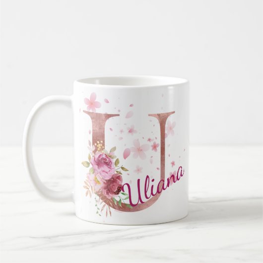 Personalized Floral Initial Mug – Letter U (Gauche)