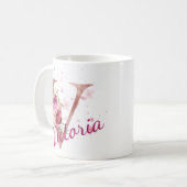 Personalized Floral Initial Mug – Letter V (Devant gauche)
