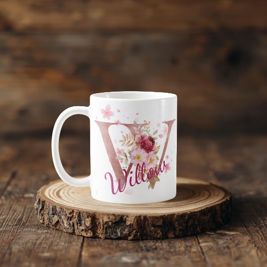 Personalized Floral Initial Mug – Letter W