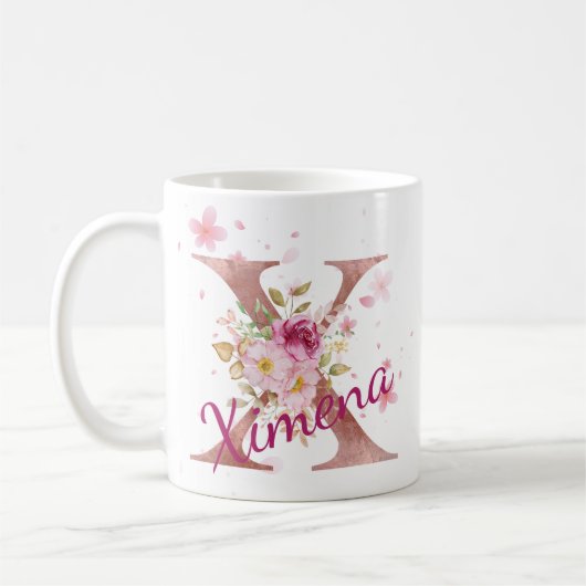 Personalized Floral Initial Mug – Letter X (Gauche)