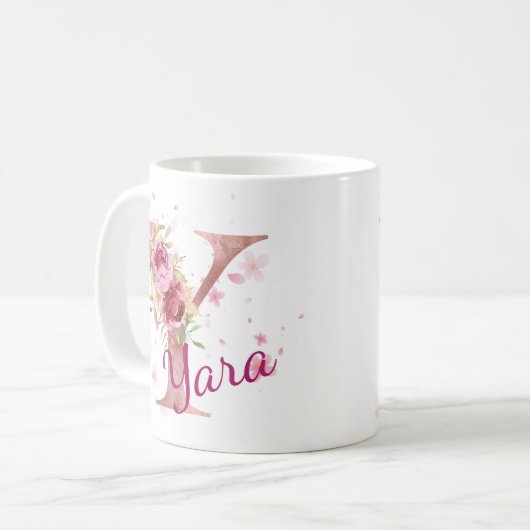 Personalized Floral Initial Mug – Letter Y (Devant gauche)