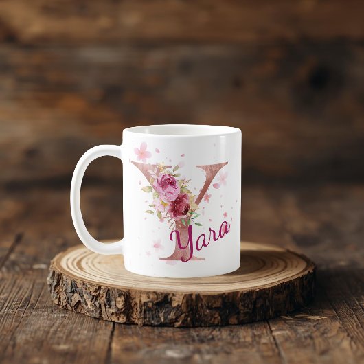 Personalized Floral Initial Mug – Letter Y