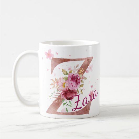 Personalized Floral Initial Mug – Letter Z (Gauche)