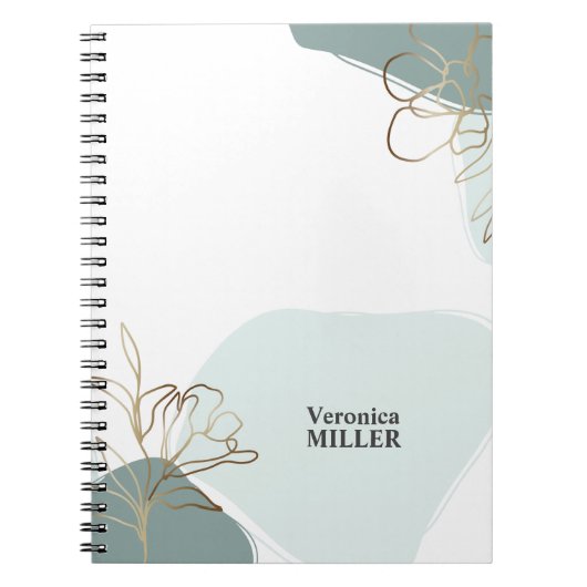 Personalized Floral Modern Mint and Gold Notebook Notitieboek (Voorkant)
