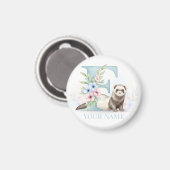 Personalized Floral Monogram 'F' with Cute Ferret  Magneet (Voorkant / Achterkant)