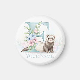 Personalized Floral Monogram 'F' with Cute Ferret  Magneet