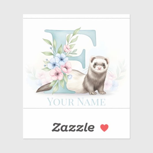 Personalized Floral Monogram 'F' with Cute Ferret  Sticker (Vel)