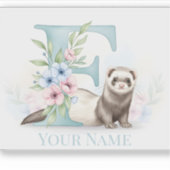 Personalized Floral Monogram 'F' with Cute Ferret  Sticker (Voorkant)