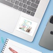 Personalized Floral Monogram 'F' with Cute Ferret  Sticker (Laptop met iPhone)