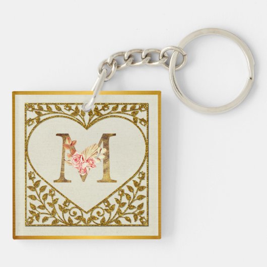Personalized Floral Monogram, From A to Z  Sleutelhanger (Achterkant)