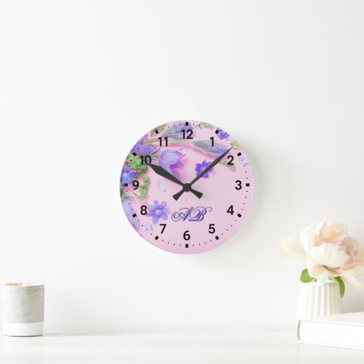 Personalized Floral Monogram Wall Clock – Custom Ronde Klok (Huis)