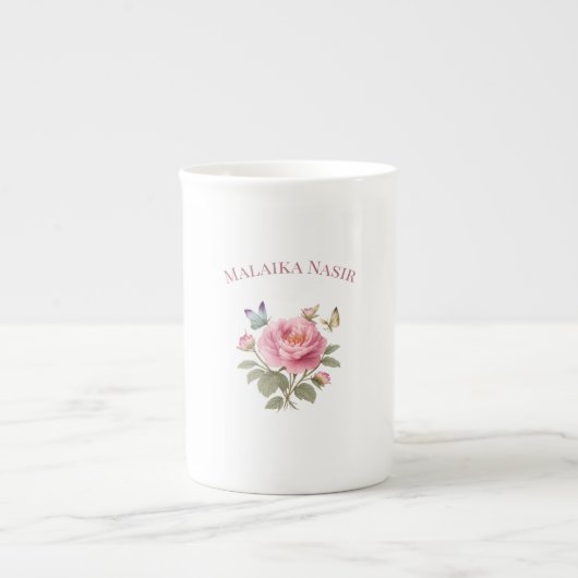 Personalized Floral Name Mug | Elegant Pink Peony  (Devant)