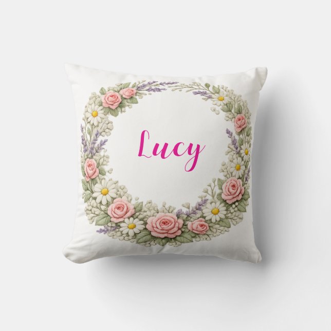 Personalized Floral Name Pillow Custom Gift  Kussen (Voorkant)