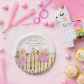 Personalized Floral Picket Fence Hydrangea Bridal  Papieren Bordje (Feest)