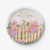 Personalized Floral Picket Fence Hydrangea Bridal  Papieren Bordje (Voorkant)