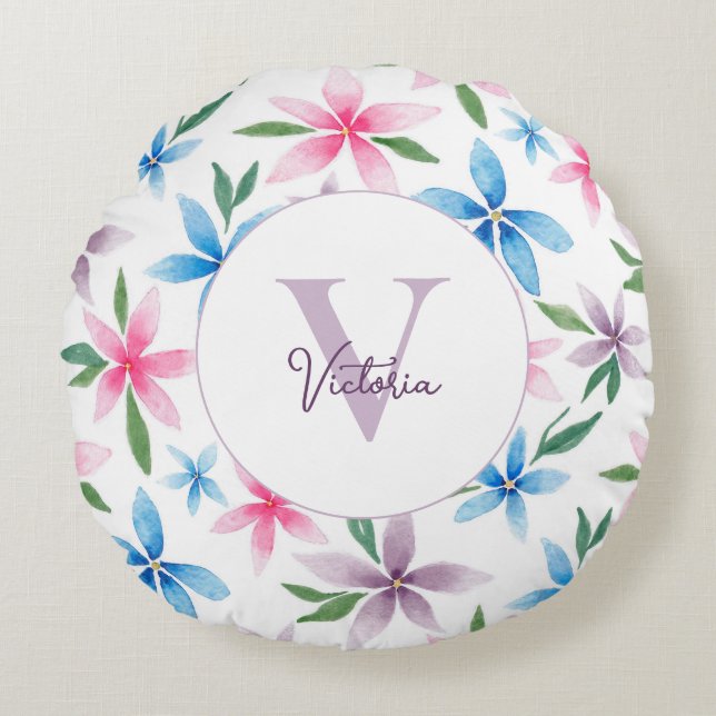 Personalized Floral Rond Kussen (Voorkant)