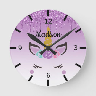 Personalized Floral Sleeping Unicorn Ronde Klok