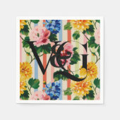 Personalized Floral Stripe Wedding Monogram Servet (Voorkant)