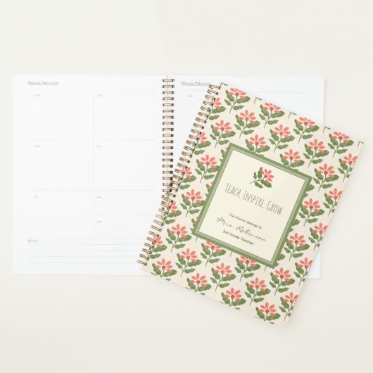 Personalized Floral Teacher Planner (Devant avec enveloppe)