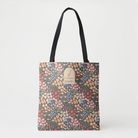 Personalized Floral Tote Bag – Initial & Name (Devant)