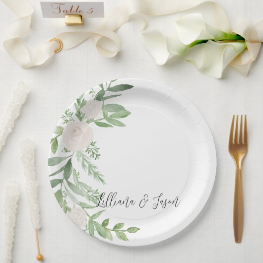 Personalized Floral Wedding Shower Plate Papieren Bordje (Huwelijk)