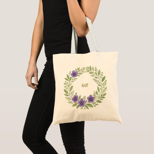 Personalized Floral Wreath Tote Bag – Custom Name  (Voorkant (product))
