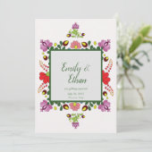 Personalized Folk Floral Wedding & Back Design Kaart (Staand voorkant)