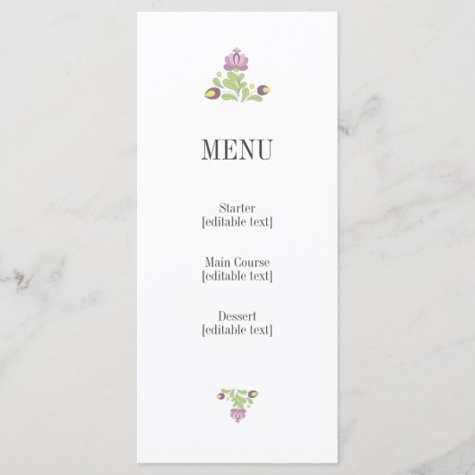 Personalized Folk Floral Wedding Menu Card (Devant)