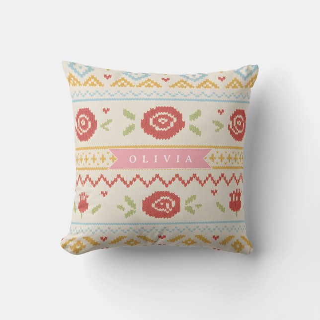 Personalized Folk Nordic Boho Floral Pattern Kussen (Voorkant)