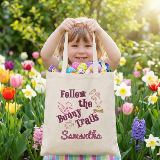 Personalized Follow the Bunny Trails Easter Tote Bag