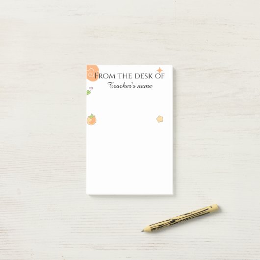 Personalized for elementary Teacher's Cute Peach   Post-it® Notes (Op bureau)