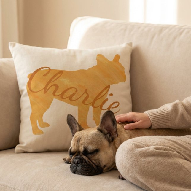 Personalized French Bulldog Pastel Orange Frenchie Kussen (Creator heeft geüpload)