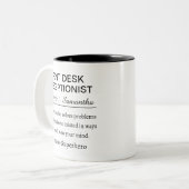 Personalized Front Desk Receptionist Definition Tweekleurige Koffiemok (Voorkant links)