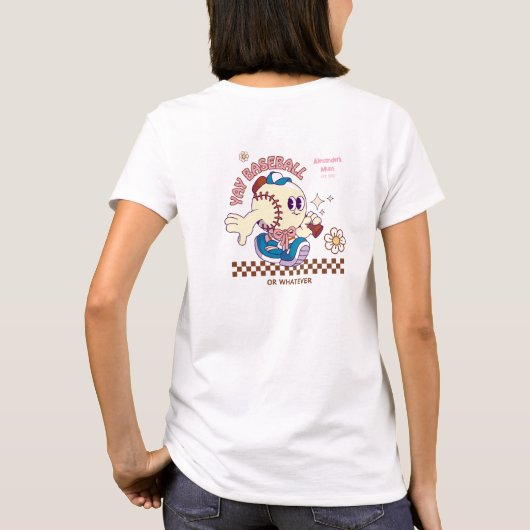 Personalized Funny Baseball Mum Retro Flower T-shirt (Achterkant)