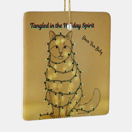 Personalized Funny Cat Tangled in Lights Keramisch Ornament (Rechts)