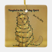 Personalized Funny Cat Tangled in Lights Keramisch Ornament (Voorkant)