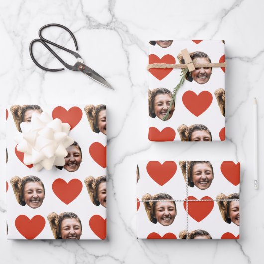 Personalized Funny Custom Face Photo Love Heart  Inpakpapier Vel (Voorkant)