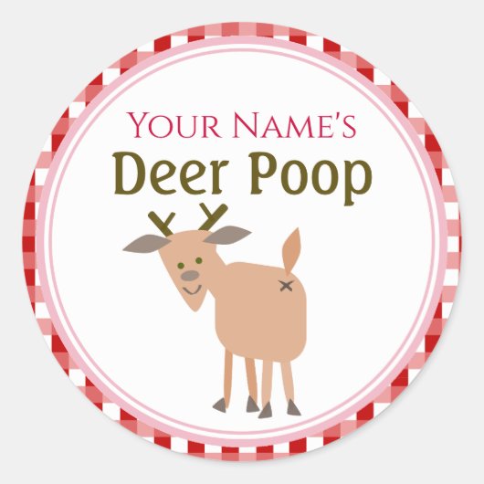 Personalized Funny Reindeer Poop Christmas Gift Ronde Sticker (Voorkant)