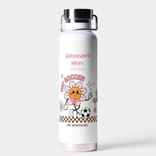 Personalized Funny Soccer Mum Retro Flower Waterfles (Achterkant)