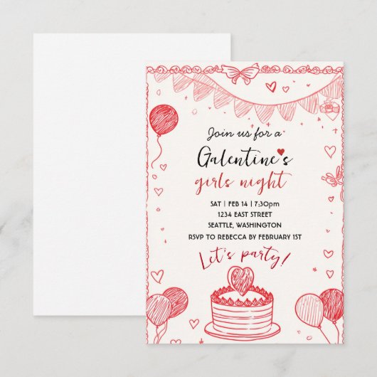 Personalized Galentines Girls Night Invitation (Devant / Derrière)