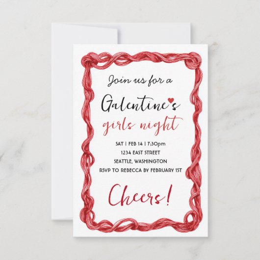 Personalized Galentines Red Party Invitation (Devant)