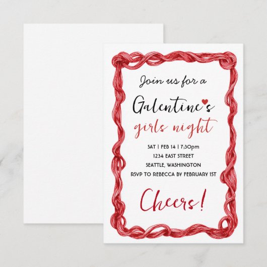 Personalized Galentines Red Party Invitation (Devant / Derrière)