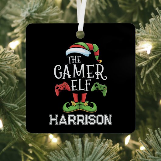 Personalized Gamer Elf Christmas Video Gaming Metalen Ornament (Insitu)